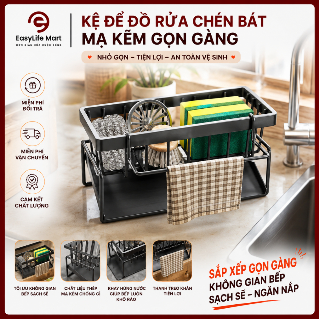 Kệ Để Đồ Rửa Chén Bát Mạ Kẽm, Kệ Nhà Bếp Tiện Ích, Không Giữ Nước