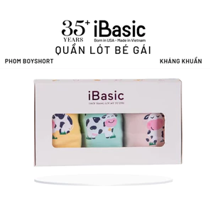 Hộp combo 3 quần lót bé gái iBasic cotton USA kháng khuẩn phom boyshort hoạ tiết PANG020