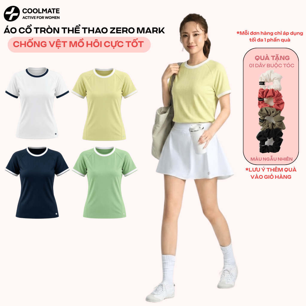 [TẶNGCỘTTÓC] Áo Tshirt Coolmate Pickleball nữ cổ tròn ZeroMark Chống vệt mồ hôi cực tốt, thoáng khí co giãn