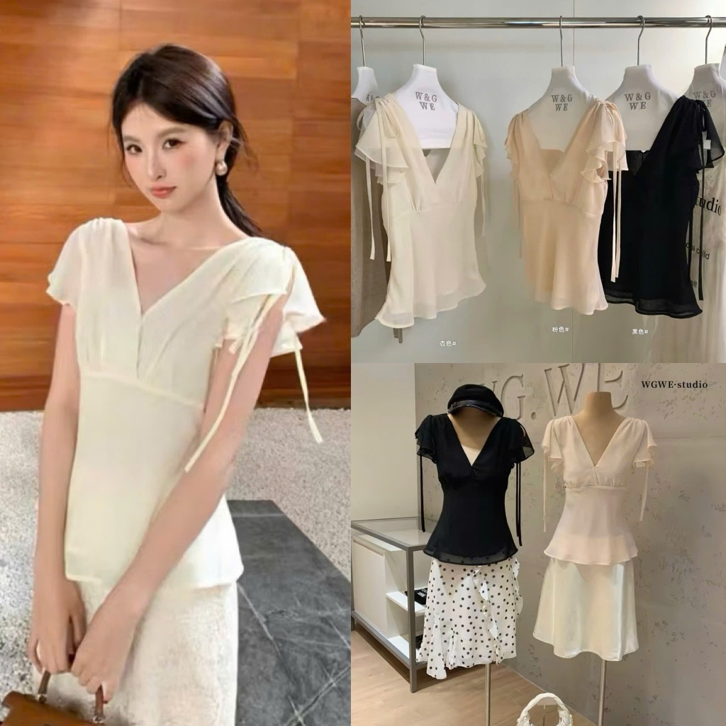 𝐍𝐠𝐨𝐜𝐚𝐧𝐡𝟔𝟗𝟓𝟗 SALE WGWE A843 Áo sơ mi cổ V mã #9778 phong cách basic tiểu thư mùa hè hết