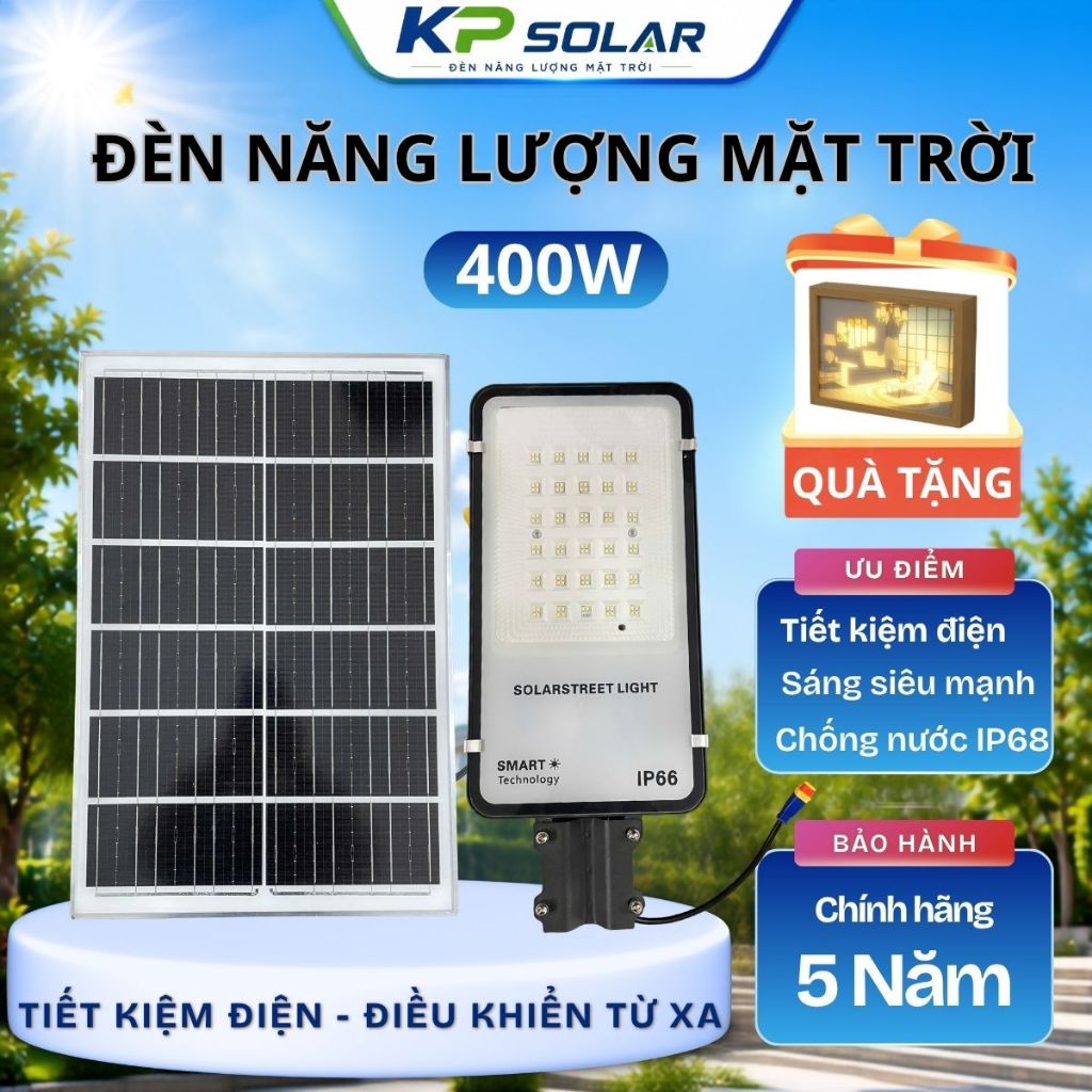 Đèn Đường Năng Lượng Mặt Trời 400W Chip LED SMD 3030 Pin Lithium Chống Nước IP67 Bảo Hành 5 Năm