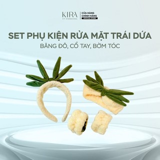 Set phụ kiện rửa mặt trái dứa 3 món – Băng đô, cổ tay, bờm tóc dễ thương, chất mềm mịn, chống nước chảy tay áo