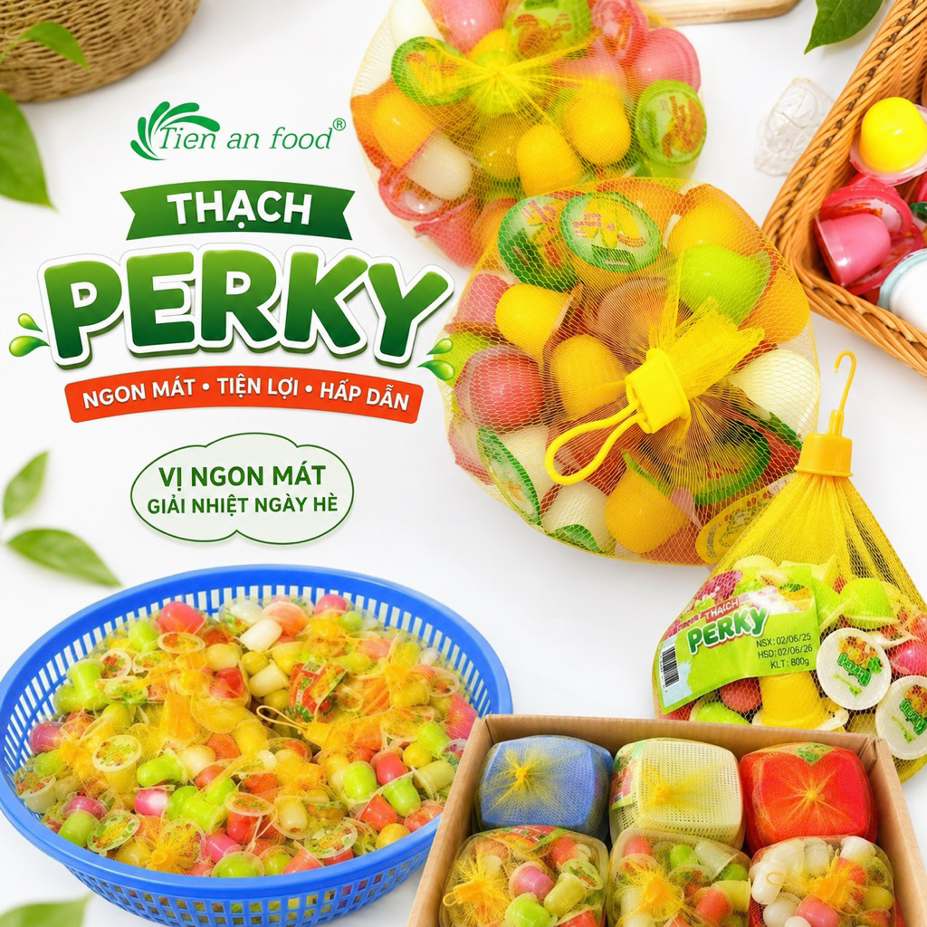 Thạch rau câu Perky - Tiên An Food - hương trái cây túi 600g thơm mát hàng chính hãng, đồ ăn vặt hot