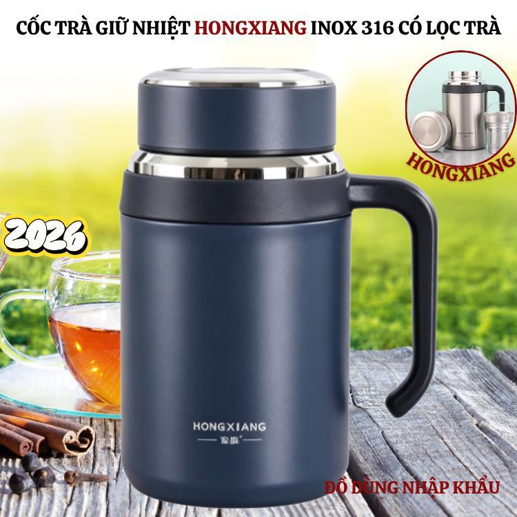 Cốc trà INOX 316 giữ nhiệt 24h HONGXIANG nội địa TRUNG cao cấp có lọc trà dung tích 700ml