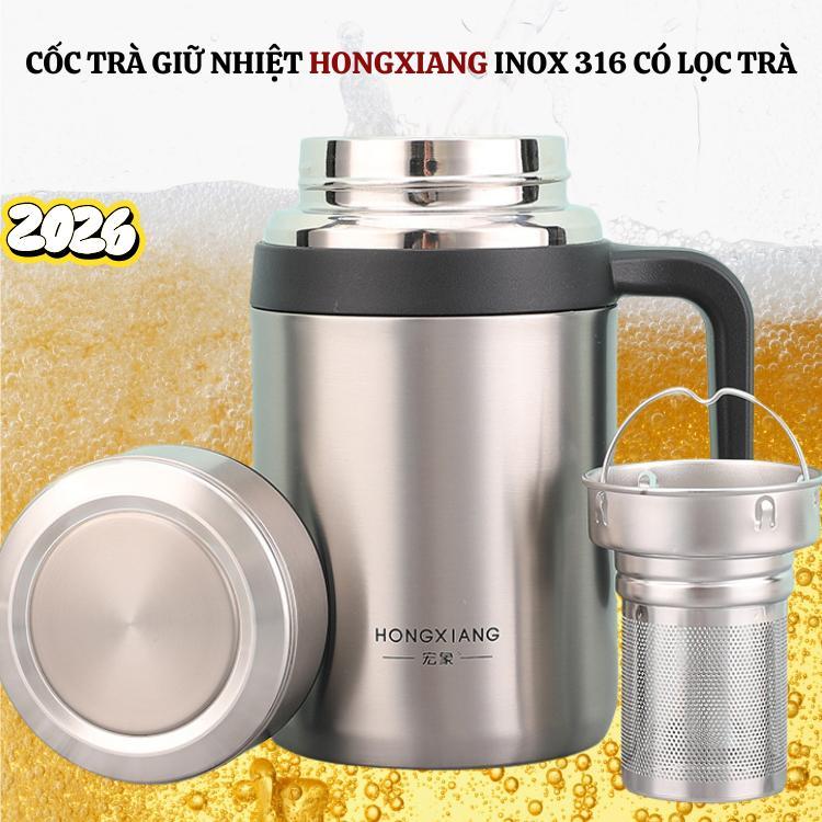 Cốc trà INOX 316 giữ nhiệt 24h HONGXIANG nội địa TRUNG cao cấp có lọc trà dung tích 700ml