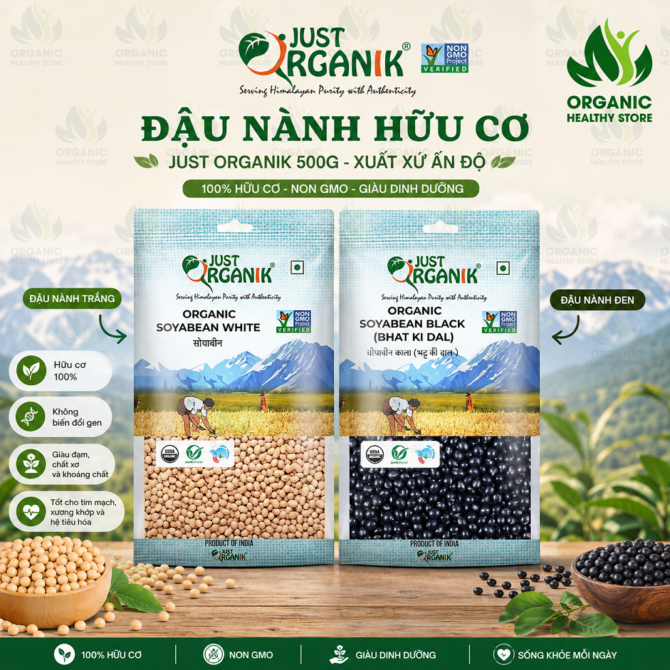 Đậu nành hữu cơ Just Organik Organic Soy Beans 500g