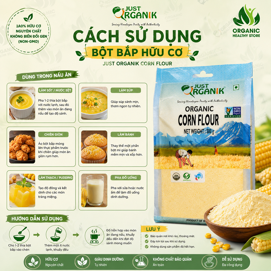 [2027] Bột Bắp Hữu Cơ Just Organik corn flour 500g