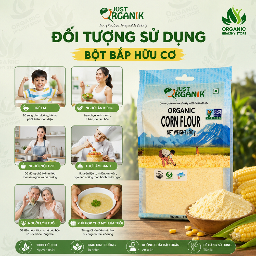[2027] Bột Bắp Hữu Cơ Just Organik corn flour 500g