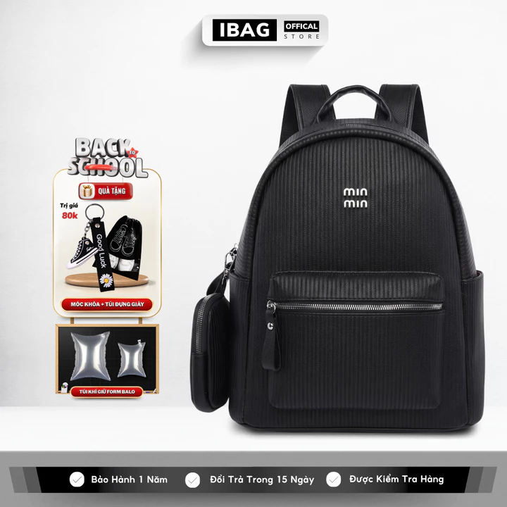 Balo Da Đi Học IBAG Balô Da Thời Trang Nam Nữ Cặp Da Pu Cao Cấp Ba Lô Da Cặp Đi Học Ulzzang Balo Đựng Laptop 14 Inh