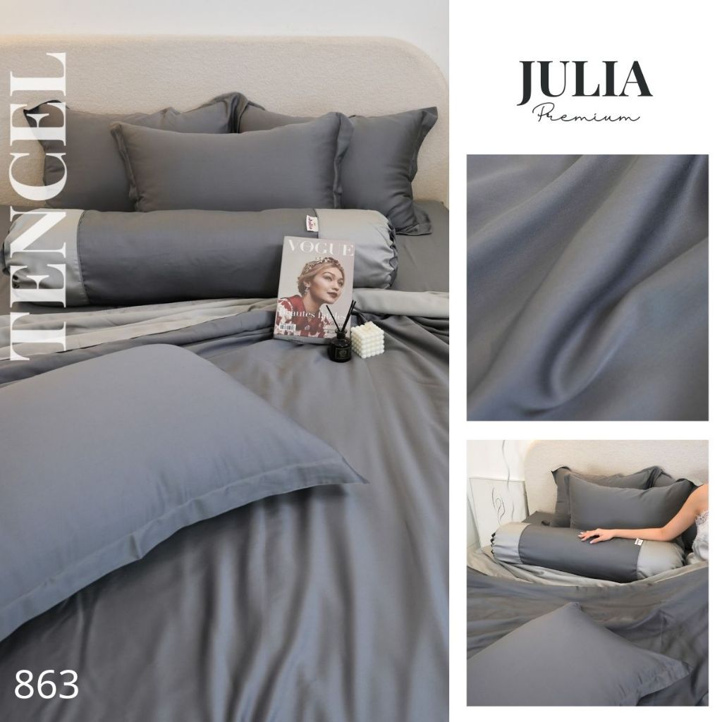 CHĂN GA GỐI LỤA TENCEL GỖ SỒI SIÊU MÁT MỊN MÀU TRƠN HÀN QUỐC JULIA