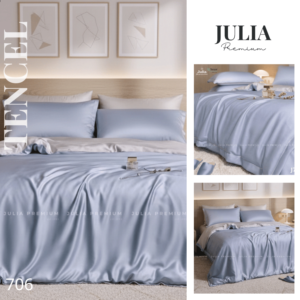 CHĂN GA GỐI LỤA TENCEL GỖ SỒI SIÊU MÁT MỊN MÀU TRƠN HÀN QUỐC JULIA