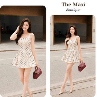 Váy xoè chấm bi thắt dây tôn eo cao cấp mới nhất