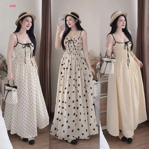 Đầm Dáng Dài Bo Chun Ngực Dây Nơ Đen Váy Xòe Tôn Dáng, Che Khuyết Điểm, Thanh Lịch.Phù hợp đi Chơi,
