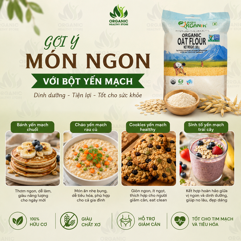 Bột yến mạch hữu cơ Just Organik Oat Flour 500g