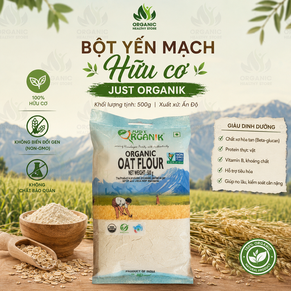 Bột yến mạch hữu cơ Just Organik Oat Flour 500g