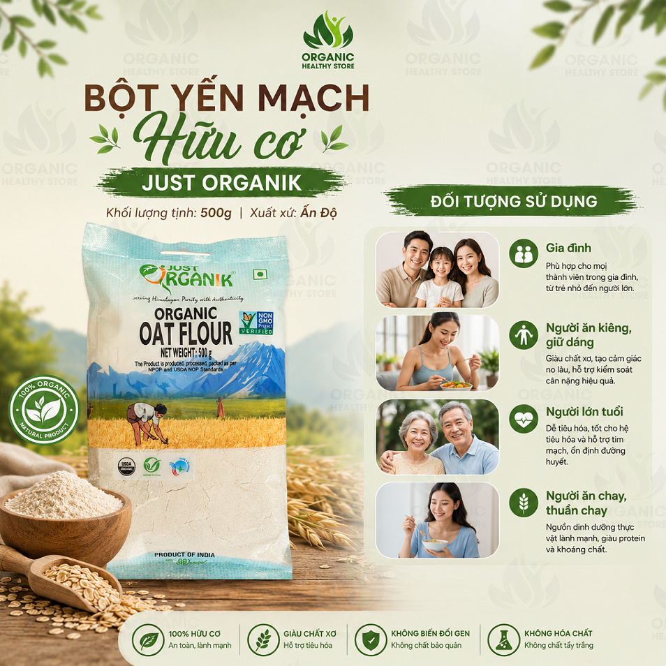 Bột yến mạch hữu cơ Just Organik Oat Flour 500g