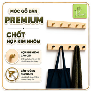 ( PREMIUM CAO CẤP ) Móc Gỗ CHỐT HỢP KIM - Dán Keo 2 Mặt Nano Không Khoan Đục Vòm Decor –Treo Quần Áo, Túi Xách, Mũ Nón,.