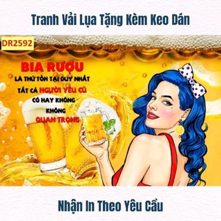 Tranh dán tường quán bia quán nhậu, nhà hàng, quán ăn; tranh 3D in trên chất liệu vải lụa (shop tặng kèm keo dán)
