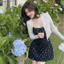 Váy Ngắn Đen Hoa Nhí Kèm Áo Khoác Cardigan- Váy Ngắn Tôn Dáng, Chất Mềm Mại, Phù Hợp Mặc Hằng Ngày