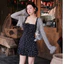Váy Ngắn Đen Hoa Nhí Kèm Áo Khoác Cardigan- Váy Ngắn Tôn Dáng, Chất Mềm Mại, Phù Hợp Mặc Hằng Ngày