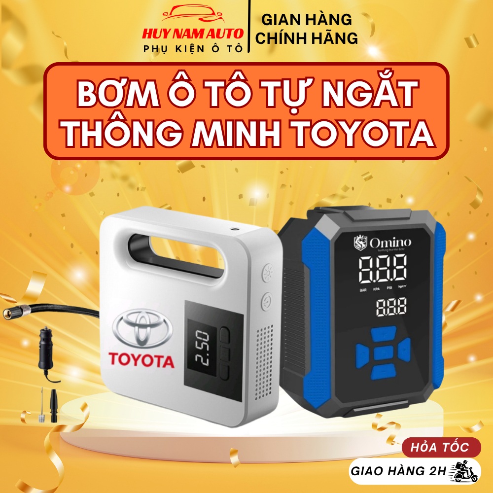 Bơm Lốp Điện Cho Ô Tô Chính Hãng Toyota, Omino 12V - Bơm Tự Ngắt - Lỗi Đổi Mới - Bảo Hành 12 Tháng
