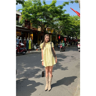 Váy OLV babydoll tay phồng Cream Daisy phù hợp đi chơi đi dạo