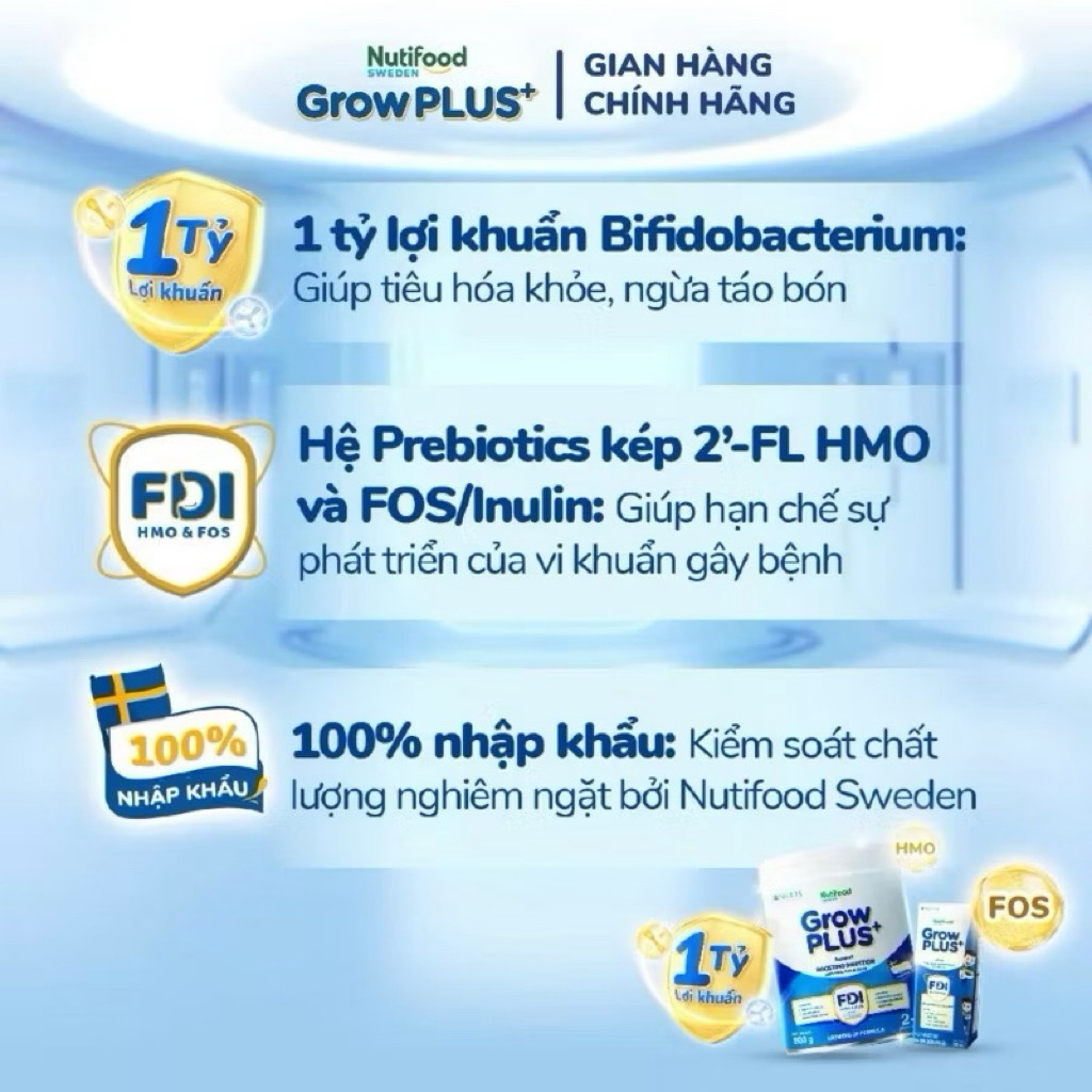 Sữa Bột Nutifood GrowPLUS Xanh Nhạt 1+ Lon 800g [Tiêu Hoá Khoẻ]
