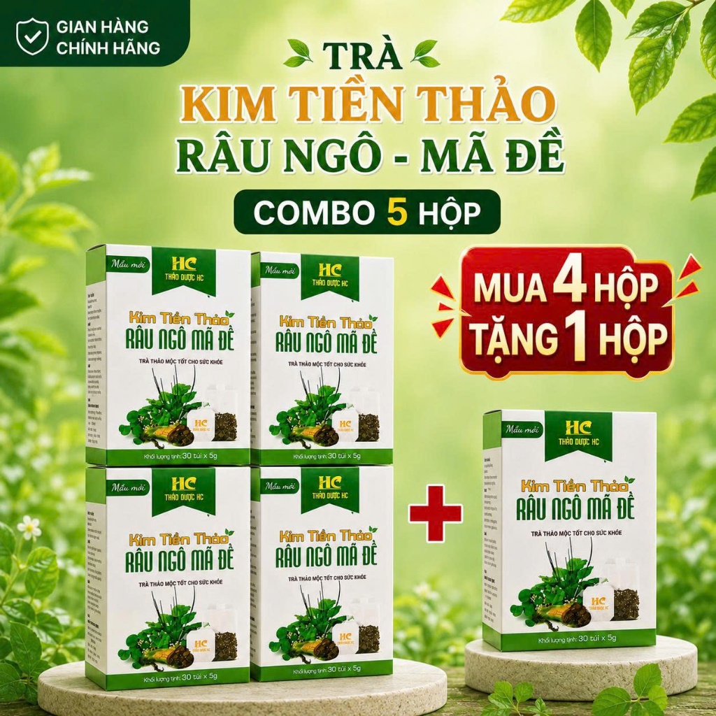 Trà Kim Tiền Thảo Râu Ngô Mã Đề Thảo Dược HC Hộp 30 Túi Lọc Thơm Ngon