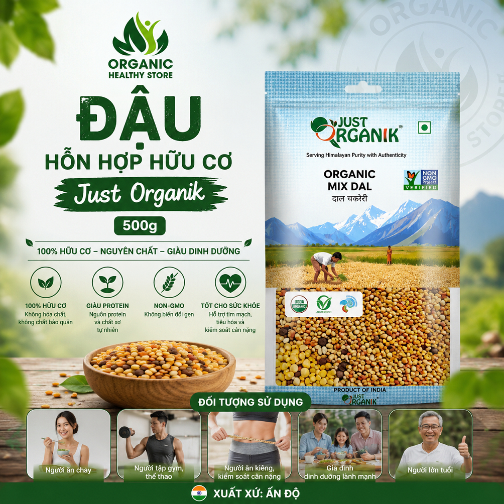 Hỗn hợp đậu hữu cơ Just Organik Organic Mix Lentils 500g