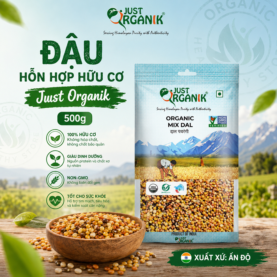 Hỗn hợp đậu hữu cơ Just Organik Organic Mix Lentils 500g