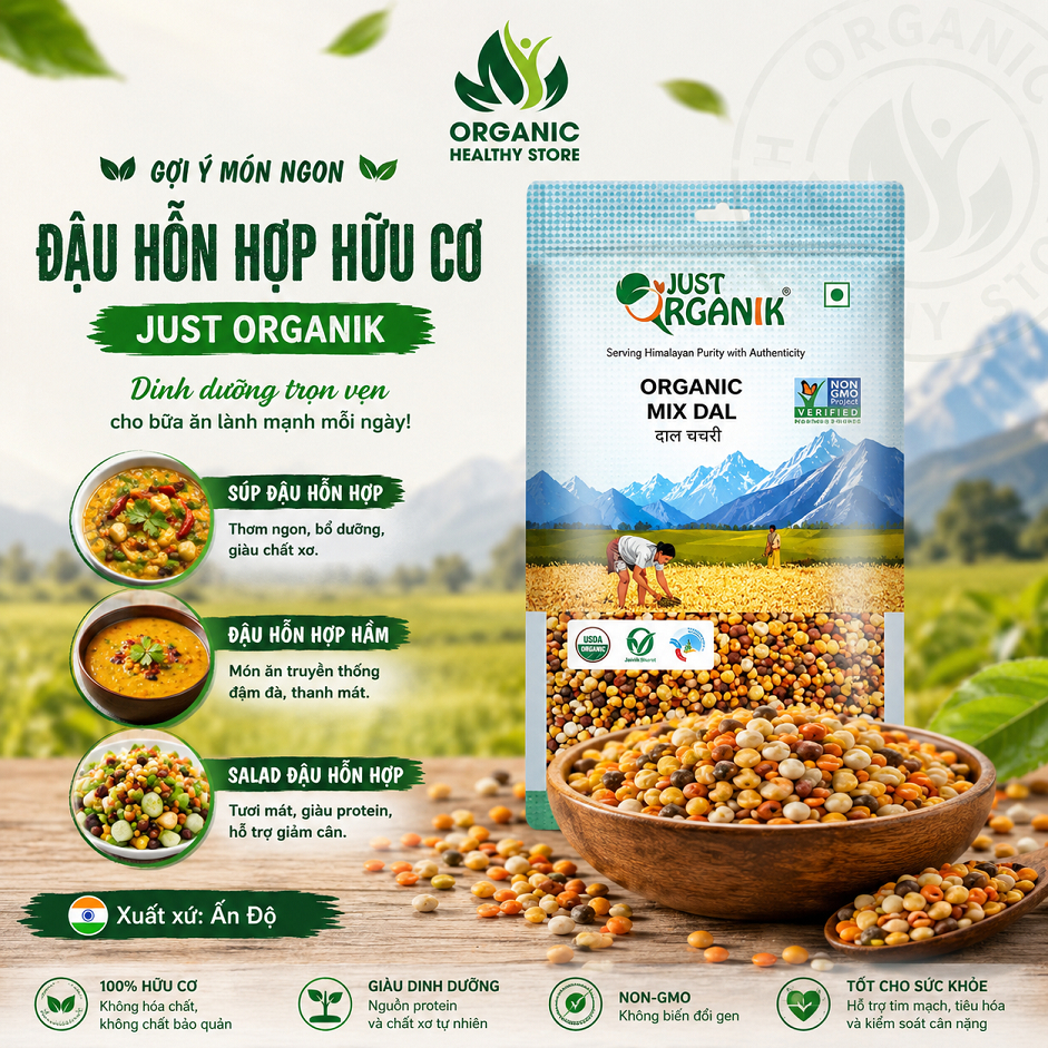 Hỗn hợp đậu hữu cơ Just Organik Organic Mix Lentils 500g