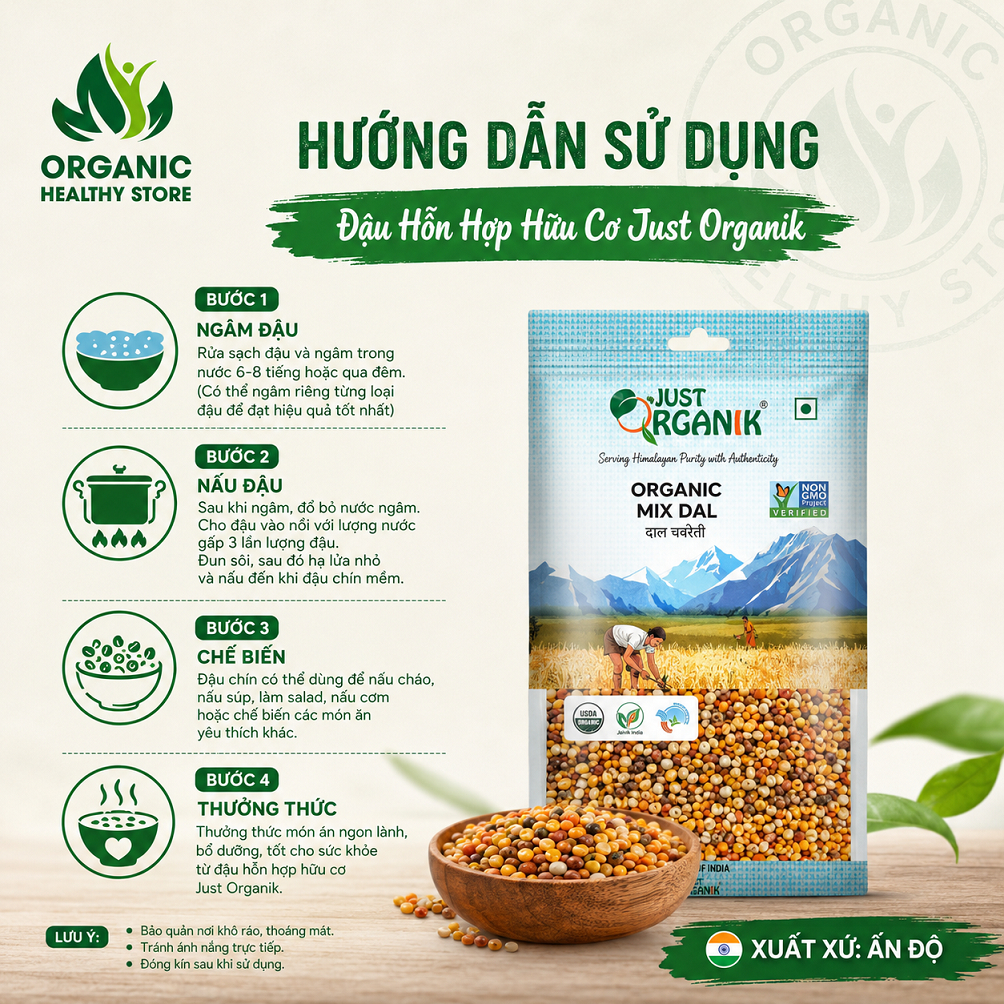 Hỗn hợp đậu hữu cơ Just Organik Organic Mix Lentils 500g