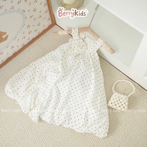 Váy Yếm Chấm Bi Đính Hoa Dáng Bí Cho Bé Gái Đầm Bé Gái 8-30kg Chất Đũi Mềm Mát Mặc Đi Chơi, Đi Tiệc-BR1