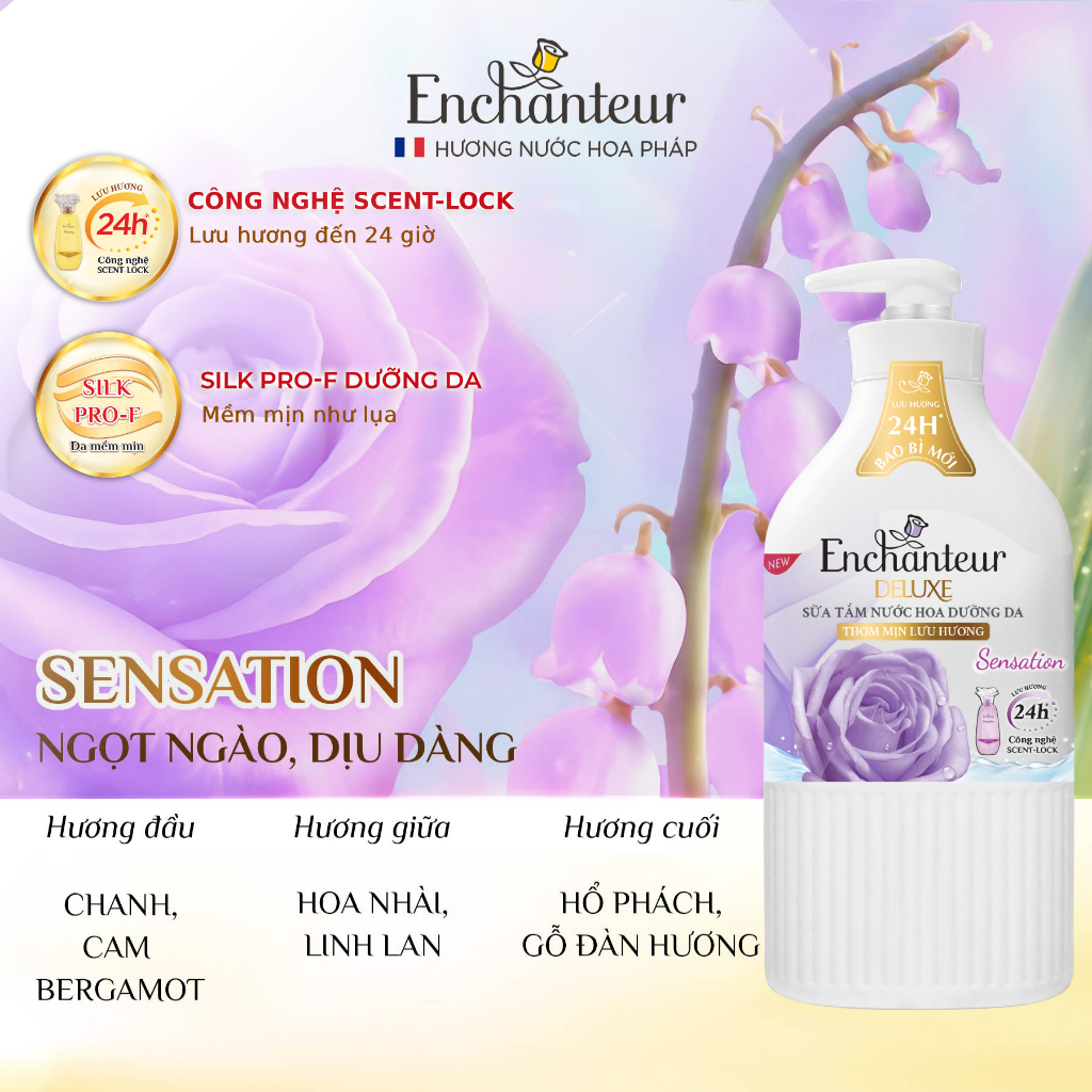 [SVIP] COMBO 3 Túi Sữa tắm hương nước hoa Enchanteur Charming / Sensation ( 450g x 3 )