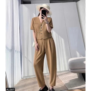Set bộ áo vest crotop phối quần culottes 1 màu ghi A1307