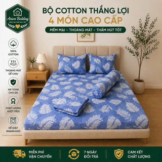Bộ Ga Gối Cotton Thắng Lợi 4 Món Aniva Bedding Size 1m8 x 2m | Cotton Chính Hãng