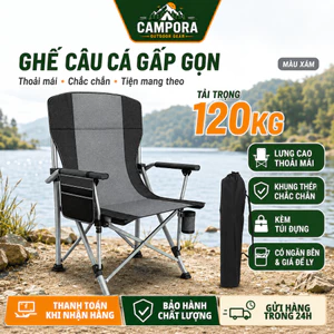 Ghế câu cá gấp gọn có tựa lưng du lịch cắm trại dã ngoại nhẹ chịu lực bền khung thép túi đựng tiện lợi cao cấp