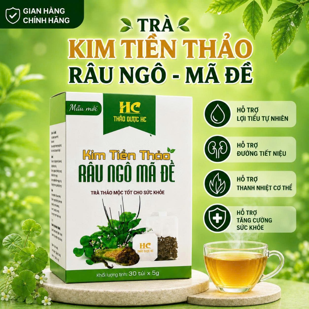 Trà Kim Tiền Thảo Râu Ngô Mã Đề Thảo Dược HC Hộp 30 Túi Lọc Thơm Ngon