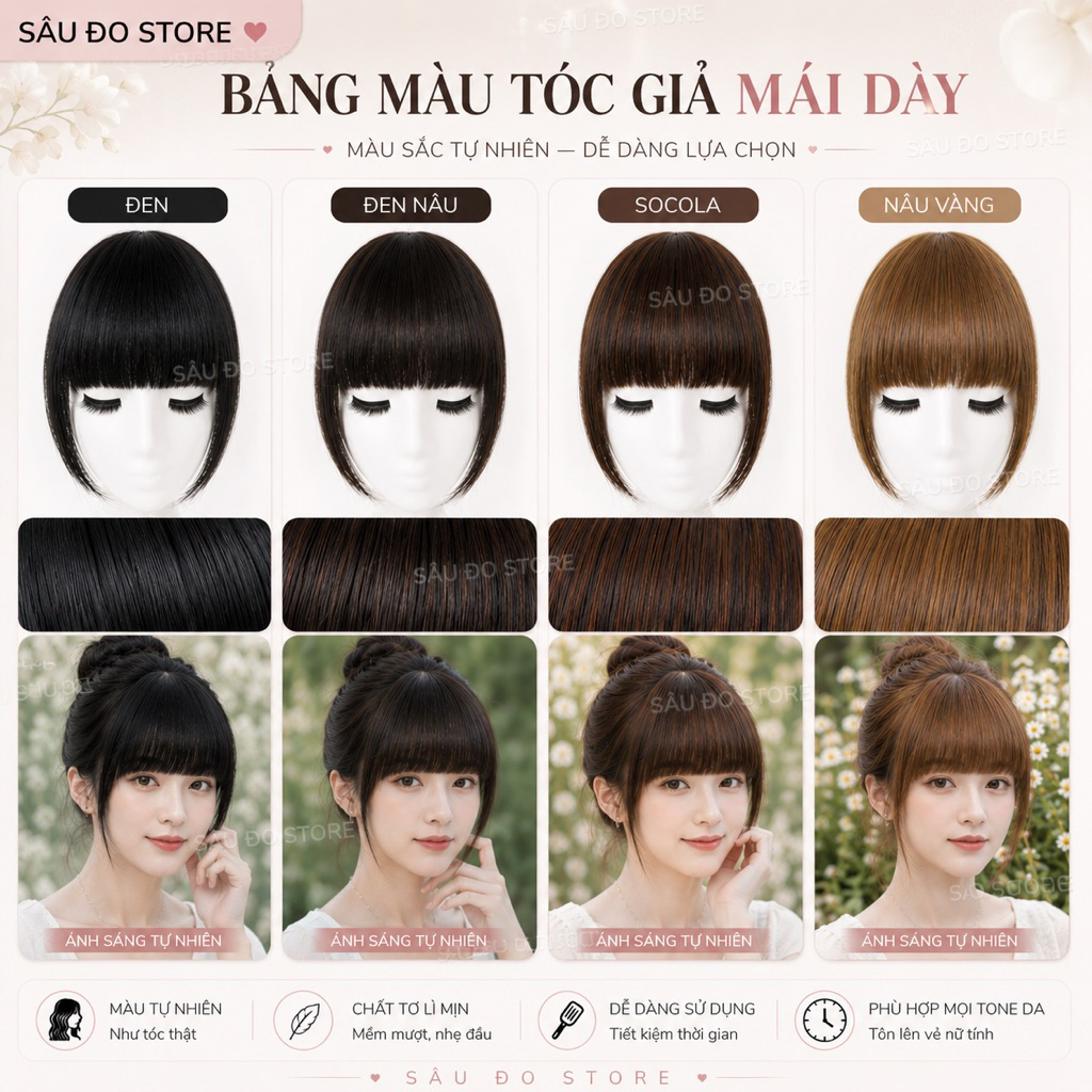 TÓC GIẢ MÁI BẰNG CÓ MAI DÀY DẶN DÀNH CHO NỮ SIÊU TỰ NHIÊN, TRẺ TRUNG CAO CẤP