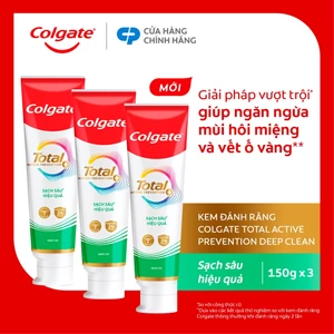 Bộ 3 Kem đánh răng Colgate Total sạch sâu bảo vệ, ngăn ngừa 8 vấn đề răng miệng 150g/ tuýp