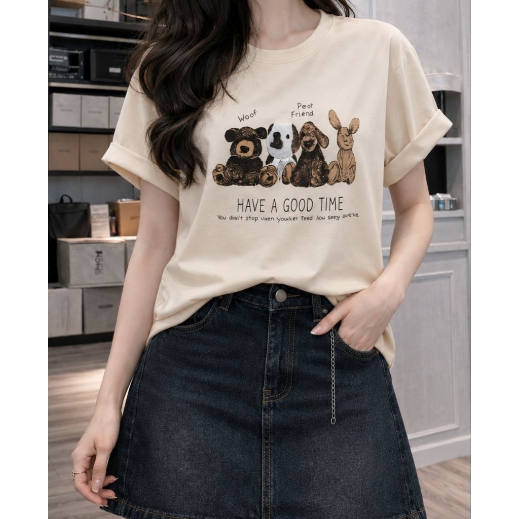 Áo Thun Nữ Tay Ngắn Form Suông Basic Hàn Quốc