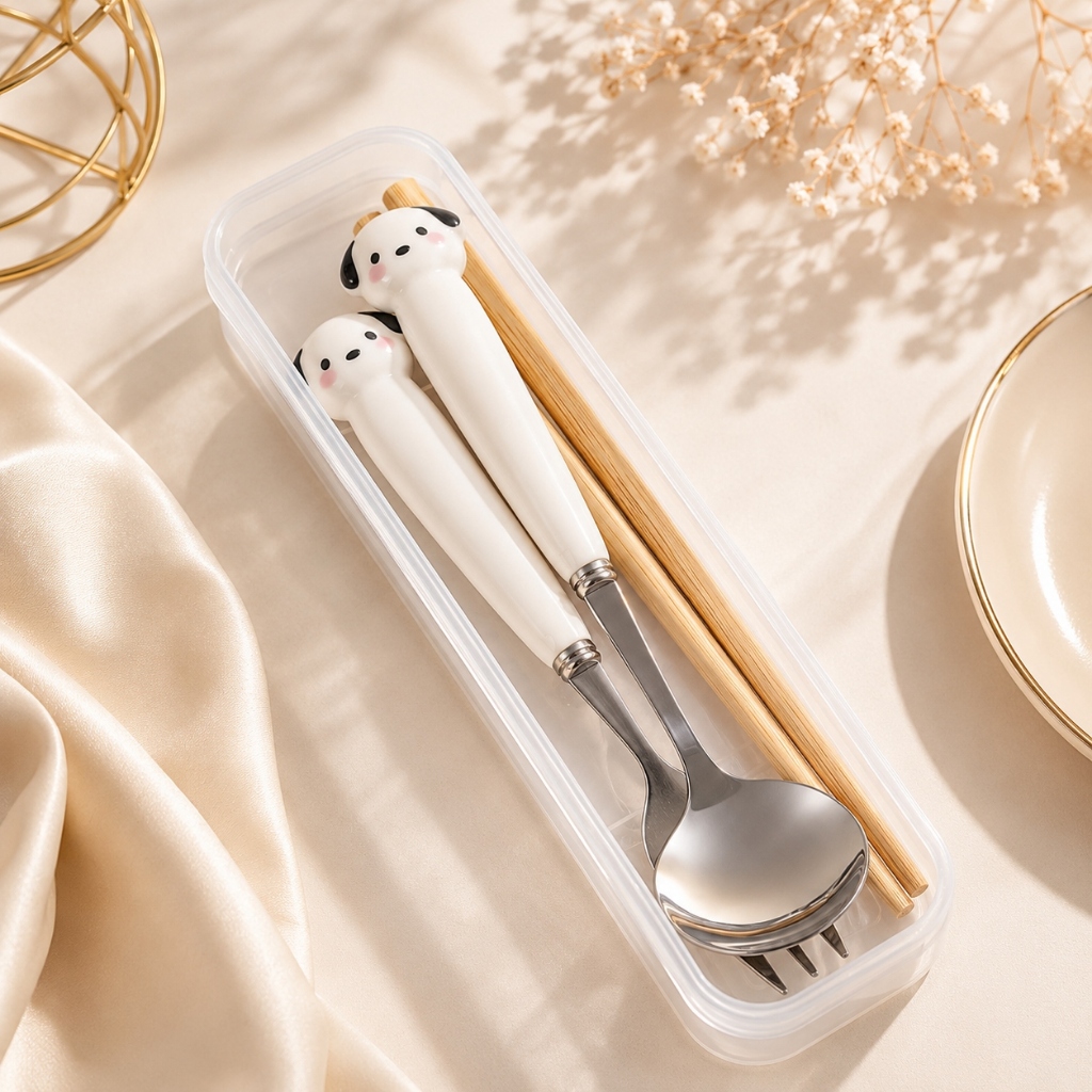 Bộ Muỗng Đũa Cá Nhân Cute Kèm Hộp Đựng – Hình Thú Cưng Rau Củ Dễ Thương, Inox Cao Cấp Cho Văn Phòng, Học Sinh