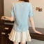 【Élan Sweet】Áo Phông Trơn Nữ Tay Ngắn Phối Cổ V Ren Thắt Bính - Áo Cotton Màu Pastel Hack Tuổi Trẻ Trung