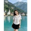 【Élan Sweet】Áo Phông Trơn Nữ Tay Ngắn Phối Cổ V Ren Thắt Bính - Áo Cotton Màu Pastel Hack Tuổi Trẻ Trung