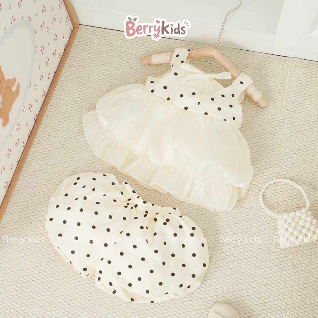 Set Bộ Hè Cho Bé Áo Sát Nách Họa Tiết Chấm Bi Kèm Quần Dáng Bí 2 Lớp Siêu Dễ Thương