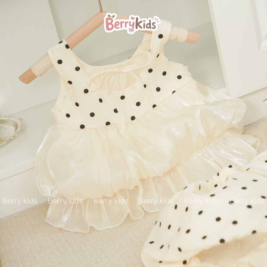 Set Bộ Hè Cho Bé Áo Sát Nách Họa Tiết Chấm Bi Kèm Quần Dáng Bí 2 Lớp Siêu Dễ Thương