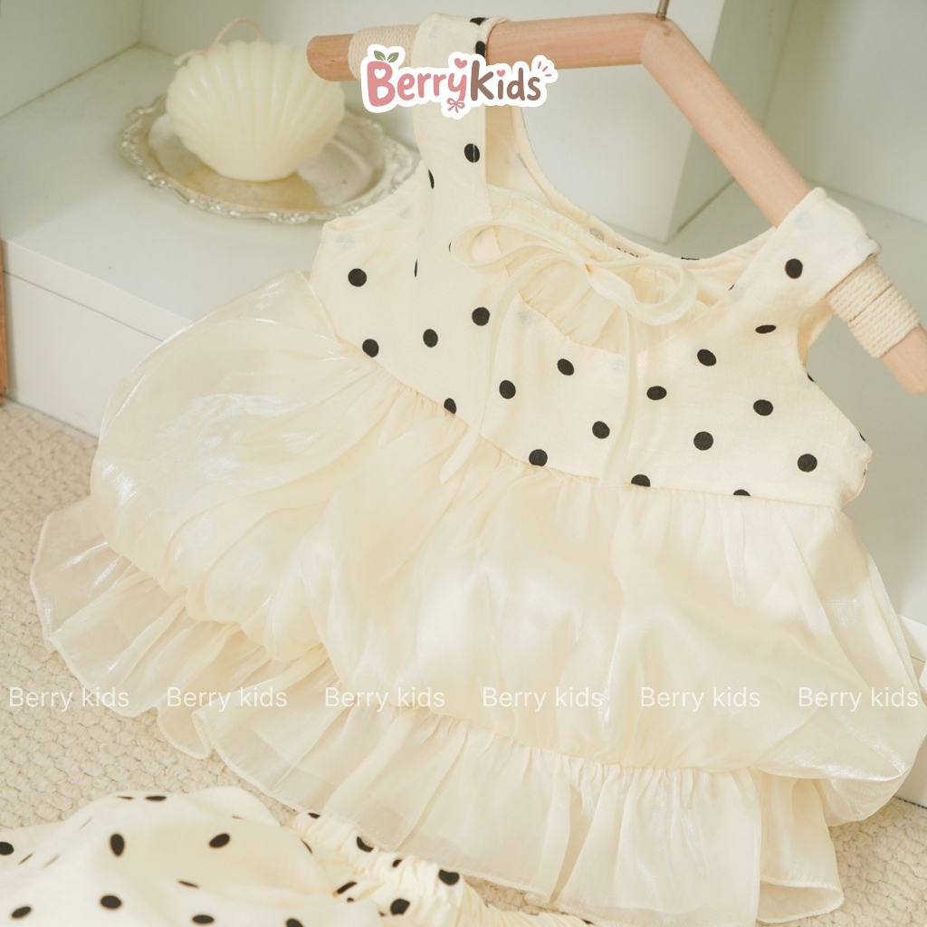 Set Bộ Hè Cho Bé Áo Sát Nách Họa Tiết Chấm Bi Kèm Quần Dáng Bí 2 Lớp Siêu Dễ Thương