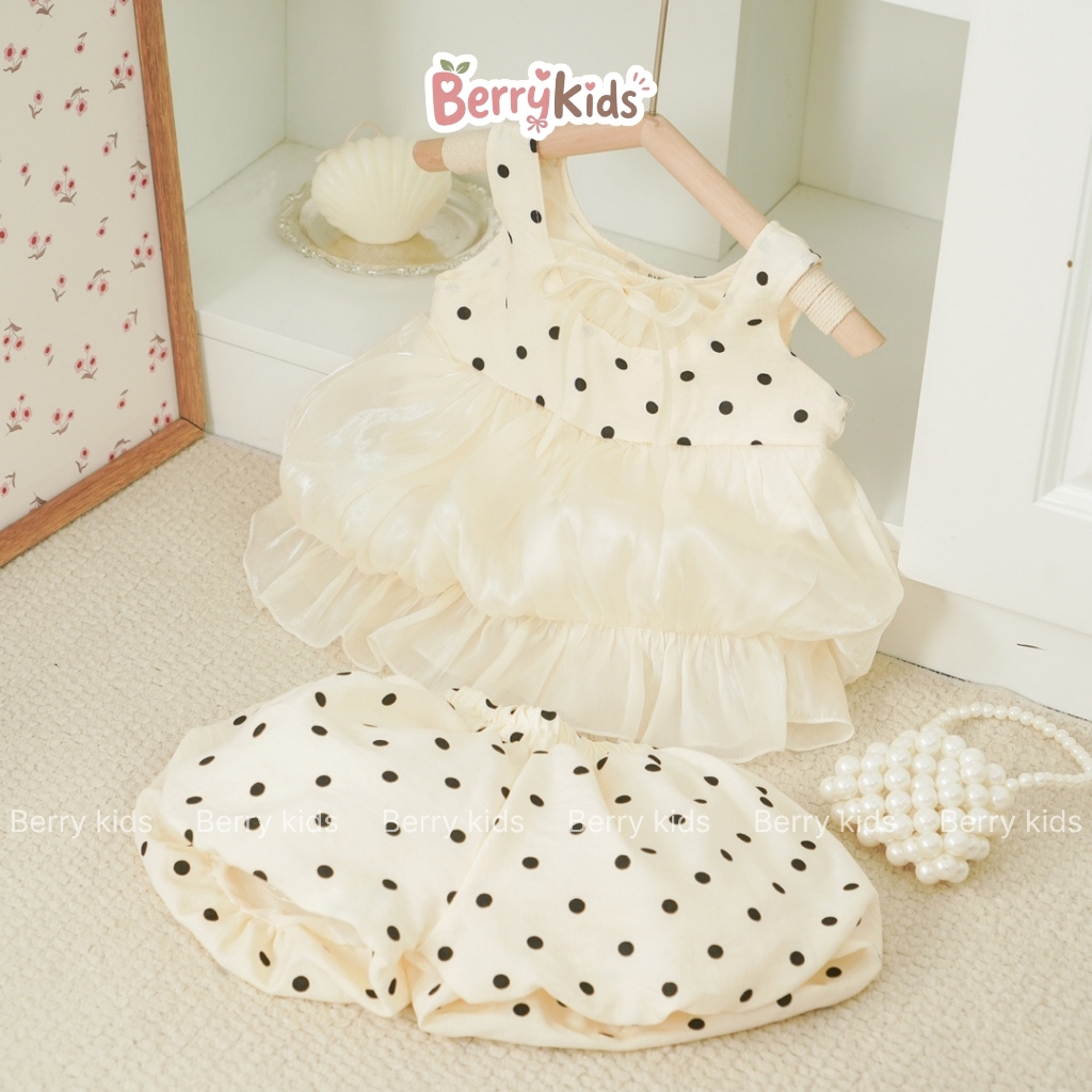 Set Bộ Hè Cho Bé Áo Sát Nách Họa Tiết Chấm Bi Kèm Quần Dáng Bí 2 Lớp Siêu Dễ Thương