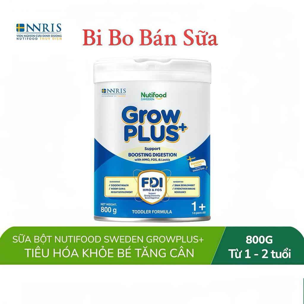Sữa Bột Nutifood GrowPLUS Xanh Nhạt 1+ Lon 800g [Tiêu Hoá Khoẻ]