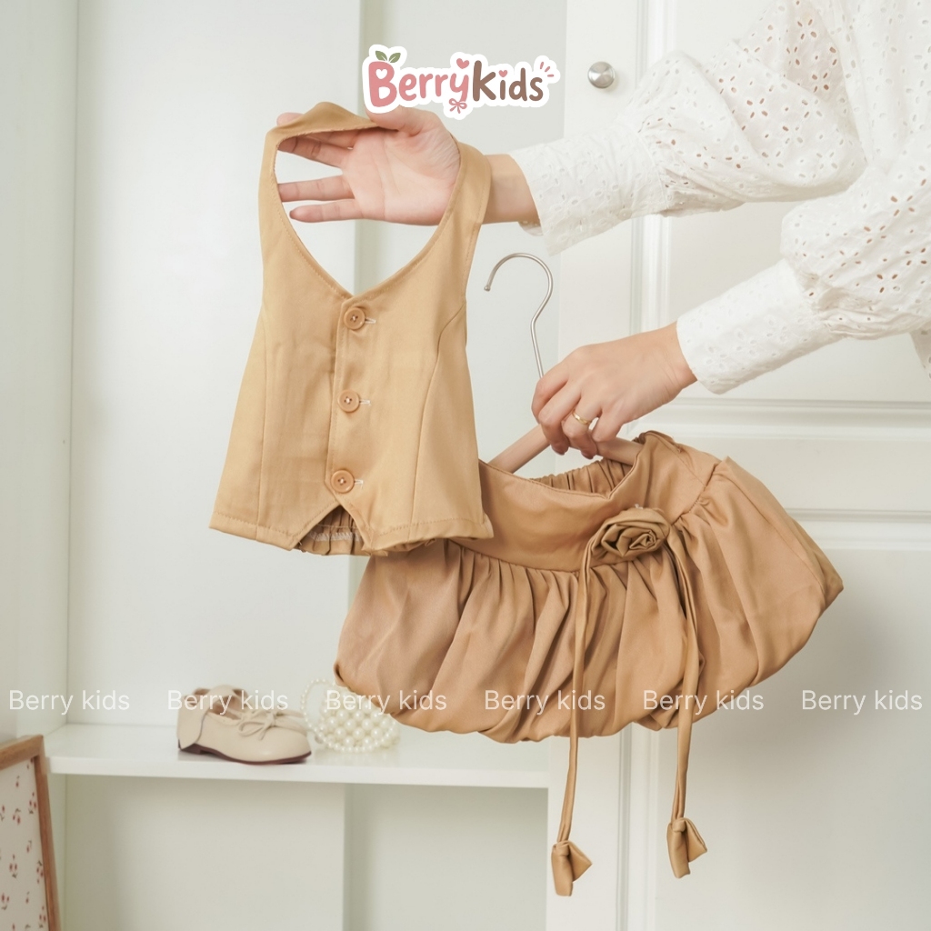 Set Áo Ghi Lê Phối Chân Váy Bí Cho Bé Gái Set Váy Bé Gái Áo Yếm Sành Điệu Lưng Chun